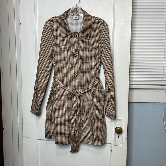 Cabi Sherlock Trench Coat Fall Jacket Tan Red Green Houndstooth Tie Belt M 3734 - Picture 4 of 12